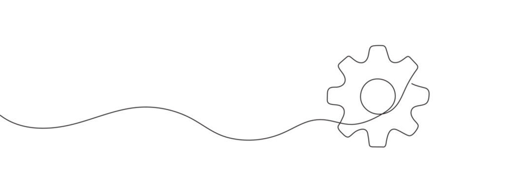 recommend clip art: Single line drawing with one gear. One continuous line illustration of gear wheel. Vector illustration