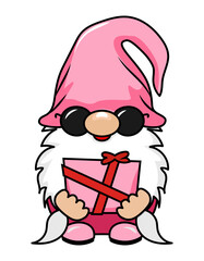 Happy Valentine's Day gnome with  pink heart. Nordic magic dwarf. Cute holidays Elf with hat. Vector illustration for love day
