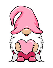 Happy Valentine's Day gnome with  pink heart. Nordic magic dwarf. Cute holidays Elf with hat. Vector illustration for love day