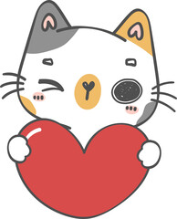 Cute kawaii Valentine Cat with Heart Doodle - Adorable Cartoon Drawing