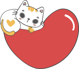 cute Valentine love kitten cat with heart doodle cartoon drawing