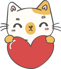 cute Valentine love kitten cat with heart doodle cartoon drawing