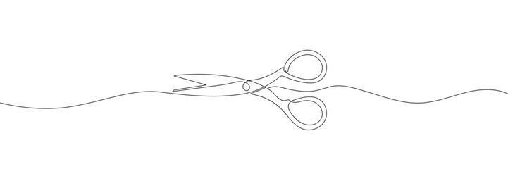 Continuous scissors with one line on a white background