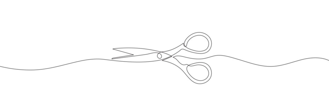 recommend clip art: Continuous scissors with one line on a white background