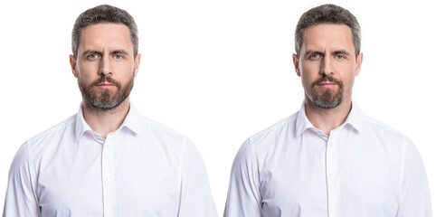 Beard style comparison. Portrait of man with different beard shapes
