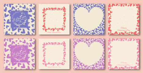 Ornate Happy Valentine's day greeting cards. Trendy square Valentine art templates. -- good for social media posts , posters and prints.	