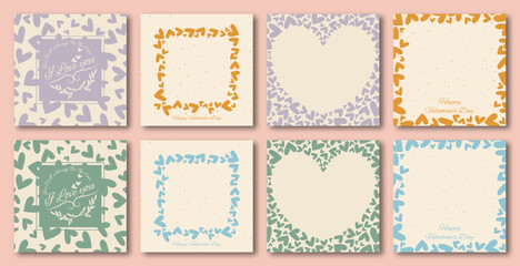 Ornate Happy Valentine's day greeting cards. Trendy square Valentine art templates. -- good for social media posts , posters and prints.	