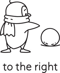 Preposition of place. Penguin and snowball on the right