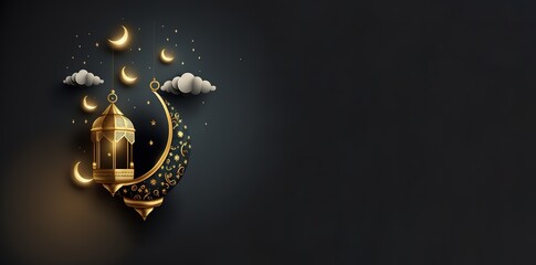  lantern ramadan islamic banner with generative AI - obrazy, fototapety, plakaty