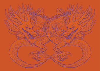 Mythical dragon illustration. Classic symbolism for strength, power, wisdom, hidden knowledge, growth, authority, luck and fortune. Ready to use detailed vector illustration. 