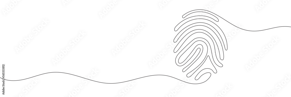 Poster linear drawing of a fingerprint. continuous line drawing of biometric scan symbol on white backgroun