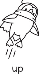 Preposition of movement. Penguin is flying up