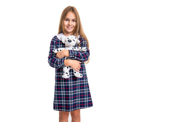 childhood of teen girl playing in studio with copy space. teen girl playing in childhood.