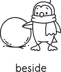 Preposition of place. Penguin beside the snowball
