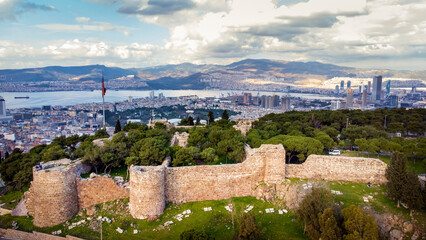 Kadifekale Castle Drone Photo, Izmir City Centre Turkey
