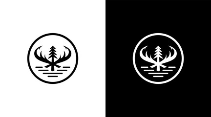 adventure logo monogram forest hunter black and white icon illustration style Designs templates