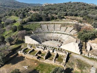 Torbali, Izmir, Turkey: View of the reconstructed theater in the ancient site of Metropolis in...