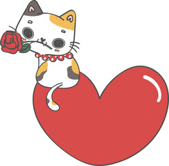 Obraz premium cute Valentine love kitten cat with heart doodle cartoon drawing