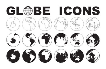 Vector globe icon of the world. Earth hemispheres with continents. 3 color versions

