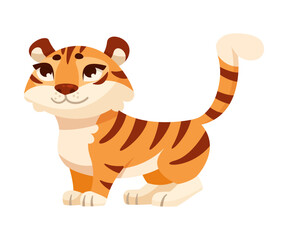 Obraz na płótnie Canvas Cute Tiger Cub with Striped Orange Fur Standing Vector Illustration