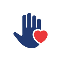 Palm of Hand and Heart Silhouette Icon. Symbol of Volunteering Pictogram. Charity and Donation Concept. Shape of Heart and Hand Icon. Isolated Vector Illustration
