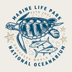 Marine turtle colorful vintage emblem