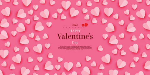 Valentines day concept poster Light pink 3D paper heart on pink background.
cute greeting card
vector illustration