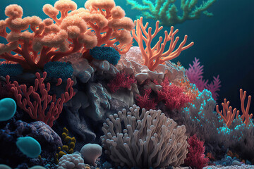 Underwater world. Coral reef sea ocean background. Sea flower Generative AI