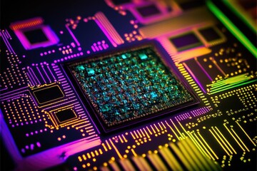 electronic circuit board with processor, ai generated