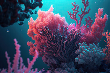 Underwater world. Coral reef sea ocean background. Sea flower Generative AI