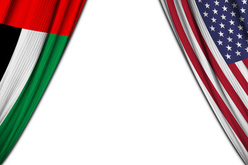 Flag of United Arab Emirates and United States of America against white background. 3d illustration