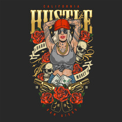 Fototapeta na wymiar Hustle hot girl poster colorful
