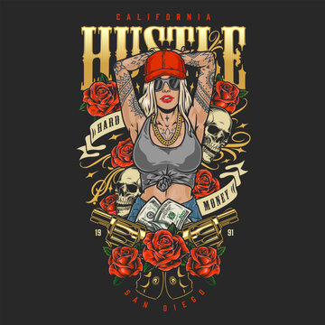 Hustle hot girl poster colorful