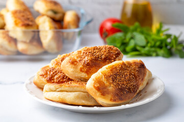 Turkish cuisine; Handmade Cheese spinach Pastry (Turkish name; peynirli - ispanakli pogaca)