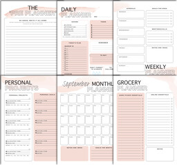 Planner / Agenda Template for Planning and Scheduling Daily / Weekly/ Monthly - 6 Pages - Pink 