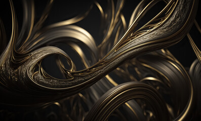Abstract luxury swirling black gold background. Gold waves abstract background texture. Print, painting, design, fashion.	