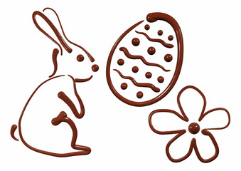 Easter elements drawn with liquid chocolate