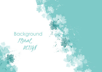 Obraz premium Turquoise botanical background with flowers for text. Watercolor flowers, background, texture. Floral abstract summer, spring background for wallpaper, design