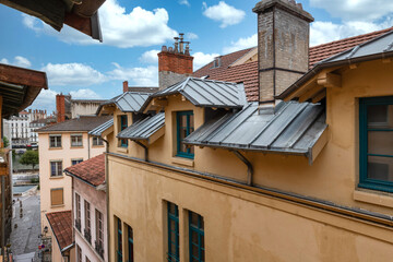 Fototapeta na wymiar View of the roofs in the old district named saint Jean in Lyon, France