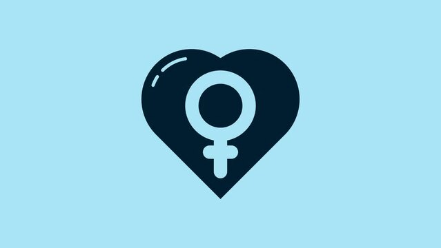 Blue Female gender in heart icon isolated on blue background. Venus symbol. The symbol for a female organism or woman. 4K Video motion graphic animation