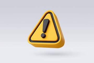 Warning Ahead: A 3D Triangular Yellow Road Sign with a Black Exclamation Mark on a White Background - obrazy, fototapety, plakaty