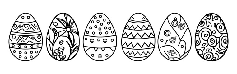 Set of Easter eggs in doodle style. Happy easter hand drawn isolated on white background