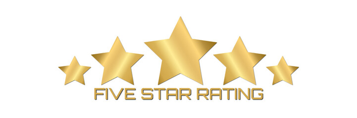 Five golden rating star vector illustration in white background.

