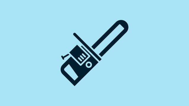 Blue Chainsaw icon isolated on blue background. 4K Video motion graphic animation