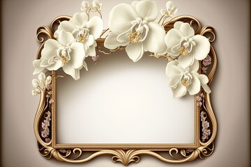 blank frame with orchids , ai generated, wedding, celebration