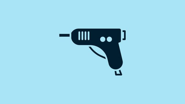 Blue Electric hot glue gun icon isolated on blue background. Hot pistol glue. Hot repair work appliance silicone. 4K Video motion graphic animation