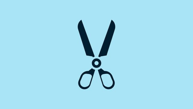 Blue Scissors icon isolated on blue background. Cutting tool sign. 4K Video motion graphic animation
