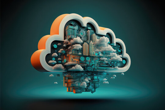 Cloud computing technology concept. Futuristic illustration by Generative AI