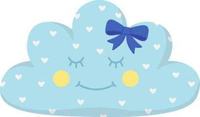 Cloud shaped pillow flat icon Small hearts textile