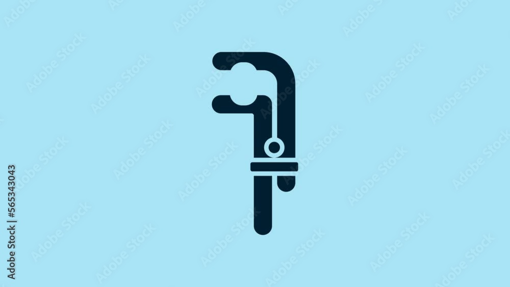 Sticker Blue Clamp tool icon isolated on blue background. Locksmith tool. 4K Video motion graphic animation